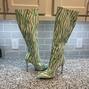 Green Zebra knee high boots